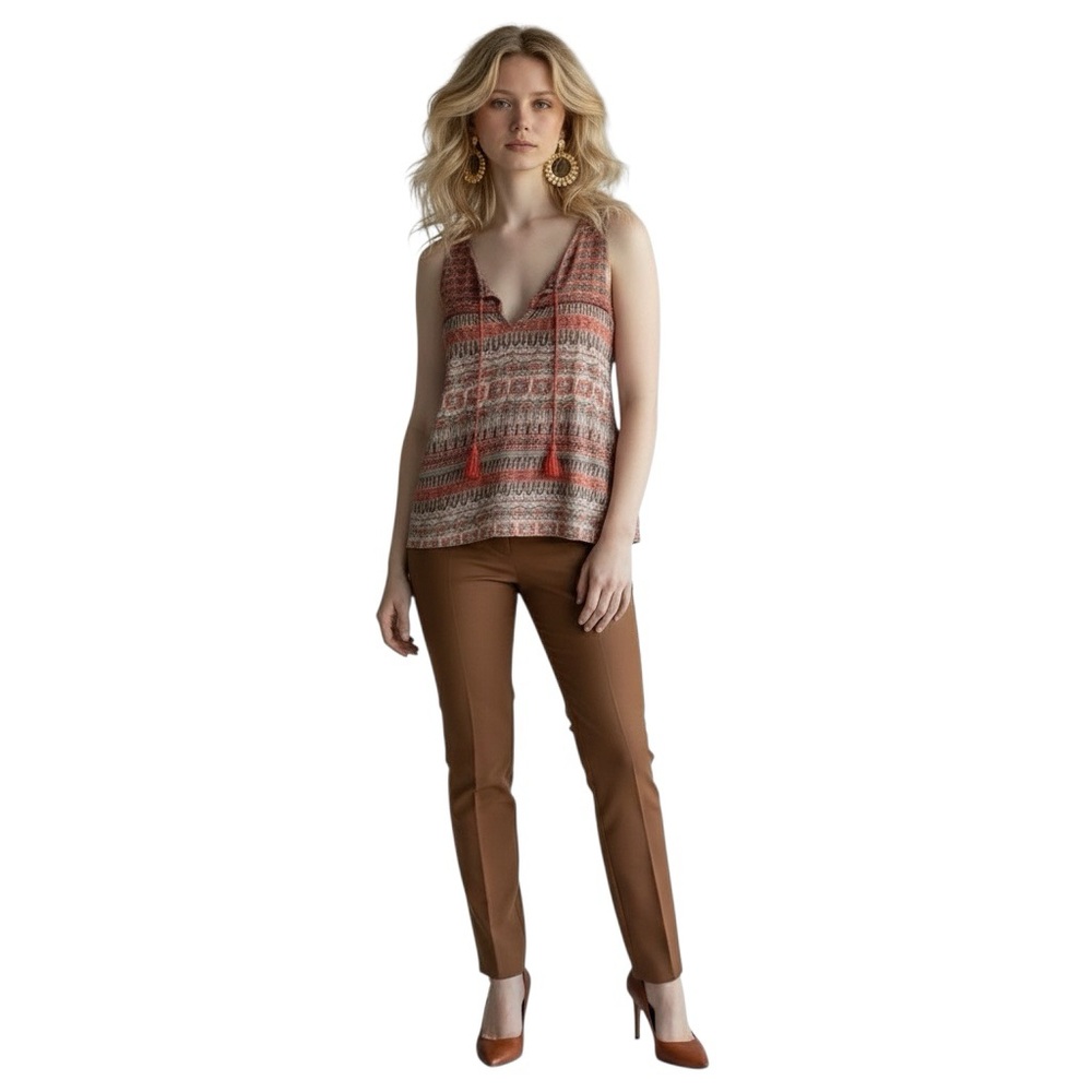 Lucky Brand Boho Tribal Print Tank Top with Tassels